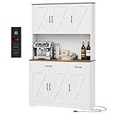 HOSTACK 71" Pantry Cabinet with Charging Station, Tall Kitchen Pantry Storage Cabinet with Microwave Stand, Farmhouse Kitchen Hutch Cabinet with Storage Drawers for Living Room, Dining Room, White