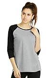 Cottonbell Women's Baseball Quarter Sleeve Tee Shirt (M, Light Heather/Black)