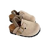 Kids Suede Clogs Toddler Clogs Boys Girls Sandals Cork Adjustable Buckle Mules (Apricot, Toddler, 5, Numeric Range, US Footwear Size System, 6, Medium)