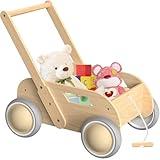 Wooden Baby Walker, Push and Pull Learning Walking Toys for Babies Infants to Toddler, Walker with Wheels for Boys Girls, Gift for Birthday Christmas, Natural