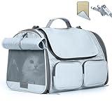 FUKUMARU Cat Carrier, Soft-Sided Small Dog Carrier, Large Cat Travel Bag with 4 Mesh Windows, Under 15 lb Airline Approved Pet Carrier with 4 Storage Pockets, Rollable Cover for Nervous Cats, Grey