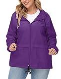 Avoogue Plus Packable Rain Jacket Women Waterproof Windbreaker Light Travel Rain Coat Rainwear Purple 4XL