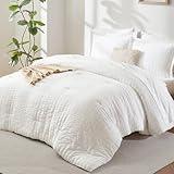 CozyLux Twin Bed in a Bag White Seersucker Textured Comforter Set with Sheets 5-Pieces for Girls and Boys - Bedding Sets with Comforter, Pillow Sham, Flat Sheet, Fitted Sheet, Pillowcase