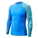 HUGE SPORTS Men's Splice UV Sun Protection UPF 50+ Skins Rash Guard Long Sleeves (Blue Digital, L)