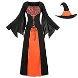 Colorful House Women Wicked Witch Costume, Purple Long Sorceress Classic Dress (X-Large, Orange/Black)