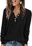 XIEERDUO Black Sweaters for Women Long Sleeve Henley Shirts Tunic Tops to Wear with Leggings Crew Neck Winter Clothes Black S