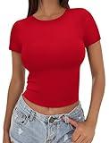 SAMPEEL Baby Tees for Women Trendy Short Sleeve Summer Shirts Red Teen Girl Clothes XS