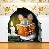 Mouse Wall Sticker Decal – Removable Peel and Stick Mural | Whimsical Mouse Hole Wall Decal for Kids Room, Book Nook, Classroom, Library, Door, Wallpaper Mural Art – Reading Book Design