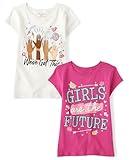 The Children's Place Girls' School Days Short Sleeve Graphic T-Shirts,Multipacks, Art Princess/Star 2-Pack, Large