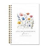 DOFQZ Floral Christian Bible Religious Inspirational Spiral Notebook Journal, Let All that You Do Be Done in Love Christian Church Prayer Notebook Gift for Women, 5.5 x 8.3 Inches