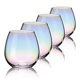 CUKBLESS Stemless Wine Glasses Set of 4, Iridescent Wine Glass for Red or White Wine, 15 OZ