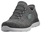Skechers Women's Summits Hands-Free Slip-Ins – Memory Foam Insole, Heel Pillow, Vegan Materials Sneaker, Grey Mint, 8 Wide