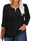 Beautife Womens Plus Size Tops Dressy Casual 3/4 Sleeve Blouse Textured Tunic Shirts Black