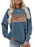 Sacpceml Sweater Weather Sweatshirt, Vintage Graphic Cozy Season Shirt Women Crewneck Funny Fall Winter Weather Pullovers Blue