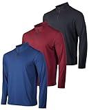 Real Essentials Mens Quarter 1/4 Zip Pullover Men Sweatshirt Long Sleeve Shirts 1/2 Athletic Fishing Dry Fit Shirt Gym Running Compression Golf Half Top Workout Sweatshirts, Set 9, L, Pack of 3