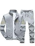 Lavnis Men's Casual Tracksuit Full Zip Running Jogging Athletic Sports Jacket And Pants Set Gray L