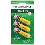 TICONDEROGA Erasers, Pencil Shaped, Latex-Free, Yellow, 3-Pack (38953)