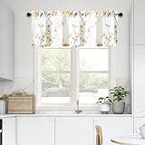 Leeva Farmhouse Lovely Flower Pattern Kitchen Valances, Light Filtering Rod Pocket Window Treatment Valances for Bathroom Cafe, Yellow & Pink, One Panel, 60 x 18