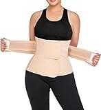 QEESMEI Postpartum Belly Band Abdominal Binder Post Surgery C-section Belly Binder Wrap Girdle Recovery Belt Back Support (Nude, Small/Medium)