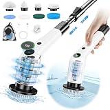 Electric Spin Scrubber, Cordless Shower Scrubber with 8 Scrub Brush, 2 Speed with Adjustable Extension Handle, Battery Level Display, Power Scrubber for Bathroom Kitchen Bathtub Tile Floor, Black