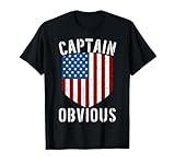 Captain Obvious American Flag Shield Funny Sarcastic Humor Women Men T-Shirt