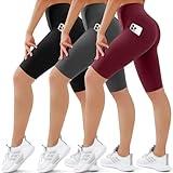 SUNCLOVE 3 Pack Biker Shorts for Women Tummy Control Workout Yoga Gym Running Shorts with Pockets