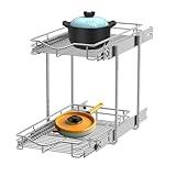 DINDON 2 Tier Pull Out Cabinet Organizer (11"W X 21"D), Double Tier Wire Basket Slide Out Shelf Storage for Kitchen Base Cabinet Organization ​for Kitchen, Pantry, Bathroom, Chrome