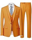 MrSure Men's 3 Piece Suit Blazer, Slim Fit Tux with One Button, Jacket Vest Pants & Tie Set for Party, Wedding and Business Orange