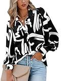 Zeagoo Womens Blouses Dressy Casual Fall Black Stripe Long Sleeve Shirts Button Down Tops Work Blouses