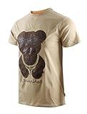 SCREENSHOT-S11222 Mens Hip-Hop Streetwear Ultra Premium Quality Tee - Big Head Shadow Teddy Bear Patch Embroidery Gel Print T-Shirt-Khaki-XLarge