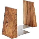 TILISMA Book Ends for Shelves - Handmade Wooden Bookends with Metal Base, Walnut Tree - Sturdy Book Holders for Heavy Books - Fancy Modern Decorative Book Accessories to Hold Books Firmly on Bookshelf