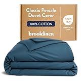 Brooklinen Luxury Percale Duvet Cover – 100% Cotton, Cool, Crisp, Extra-Long Corner Ties, Button Closure, Soft & Breathable – Machine Washable, Duvet Cover King/California King Bed Sizes (Abyss)