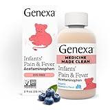 Genexa Infants’ Clean Pain & Fever Acetaminophen, Dye Free, 0% Artificial Additives, Delicious Organic Blueberry Flavor, Liquid Oral Suspension Medicine for Baby, 160 mg per 5mL, 2 fl oz