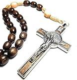 Genuine Made in Italy Rosary Necklace Blessed by Pope Francis Saint Benedict Medal Cross perfect for car mirror Rosarios catolicos para hombre Patron of Students Christian Values (Brown)