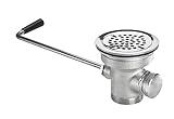 Krowne Royal Series 22-204 3" Stainless Steel Twist Handle Waste Valve with 1" Overflow Outlet for Commercial Food Industry Restaurant | Fits 3-1/2" Sink Opening, 1.5" Reducer with Rubber Washer, NSF