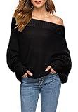 GOLDSTITCH Women's Off Shoulder Batwing Sleeve Loose Oversized Pullover Sweater Knit Jumper Black