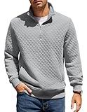 COOFANDY Mens 1/4 Zip Pullover Casual Mock Neck Sweatshirts Long Sleeve Classic Waffle Pattern Sweatshirt Jackets Fall Fashion Polo Shirt Light Grey