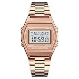 TOOCAT Rose Gold Watch for Women, Fashion Simple Ladies LED Digital Watch Stainless Steel Band Square Electronic Wrist Watch for Females