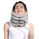 Neck Stretcher with Neck Brace,Cervical Traction Neck Device,Neck Relief Tool,Adjustable Inflatable Cervical Brace,Home Use Neck Decompression New Technology Breathable Fabric Washable&Colorfast(Gray)