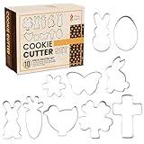 Easter Cookie Cutters 10 Piece - Stainless Steel, Butterfly, Rabbit, Flower, Egg, Shamrock, Bunny, Carrot, Side Rabbit, Cross, Chock Shapes, Food Safe, Animal Cookie Cutters