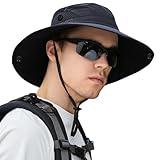 ZOORON Sun Hats for Men Women, Fishing Bucket Hats, Wide Brim UV Protection Waterproof Breathable Boonie Hats (1Pack-Black)