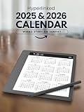 Hyperlinked 2025+2026 Calendar – Weeks start on Sunday (Kindle Scribe Only)