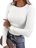 ANRABESS Women Long Sleeve Shirts Rib Knit Slim Fit Tops Basic Tee 2025 Fall Outfits Casual T-Shirt Underscrubs Layer Clothes White Large