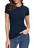 Urban CoCo Women's Stretchy Bodycon Short Sleeve T-Shirt (S, Navy Blue)