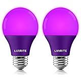 LUXRITE A19 LED Purple Light Bulbs, 60W Equivalent, Non-Dimmable, UL Listed, E26 Standard Base, Indoor Outdoor, Porch, Christmas, Decoration, Party, Holiday, Event, Home Lighting (2 Pack)