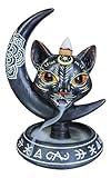 Ebros Gift Paranormal Occult Ouija Sacred Geometry Black Cat with Crescent Moon and Mandala Chakra Flower Backflow Cone Incense Burner Holder with Cascading Smoke Pool Waterfall Effect Figurine