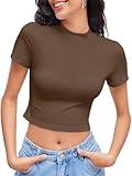 CIDER Essential Womens Summer Tops Short Sleeve Slim Fit Baisc T-Shirt for Women 2024 Crop Cute Y2K Baby Tee Going Out Brown