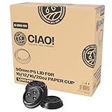 CIAO! 90mm Diameter Polystyrene Black Lid, Designed and Fit for CIAO! BRAND10, 12, 16 and 20 oz Paper Cup - 1,000 Count