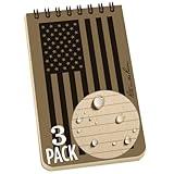 Rite in the Rain Weatherproof Top Spiral Notebook, 3" x 5", Tan American Flag Cover, Universal Pattern, 3 Pack (No. FL935T-3)