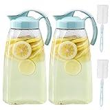 Frcctre 2 Pack Plastic Water Pitcher with Lid, 74 Oz Clear Airtight Beverage Pitcher Juice Container Water Carafe Fridge Jug for Juice, Coffee, Iced Tea, Lemonade, Heat Resistant & Shatter-proof